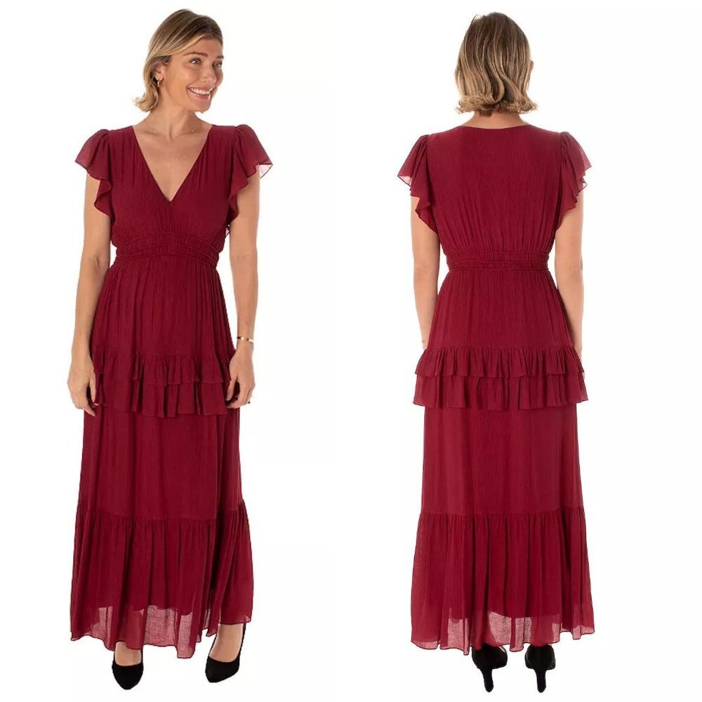 NWT New Taylor Smocked Waist Dark Red Maxi Dress Size 12